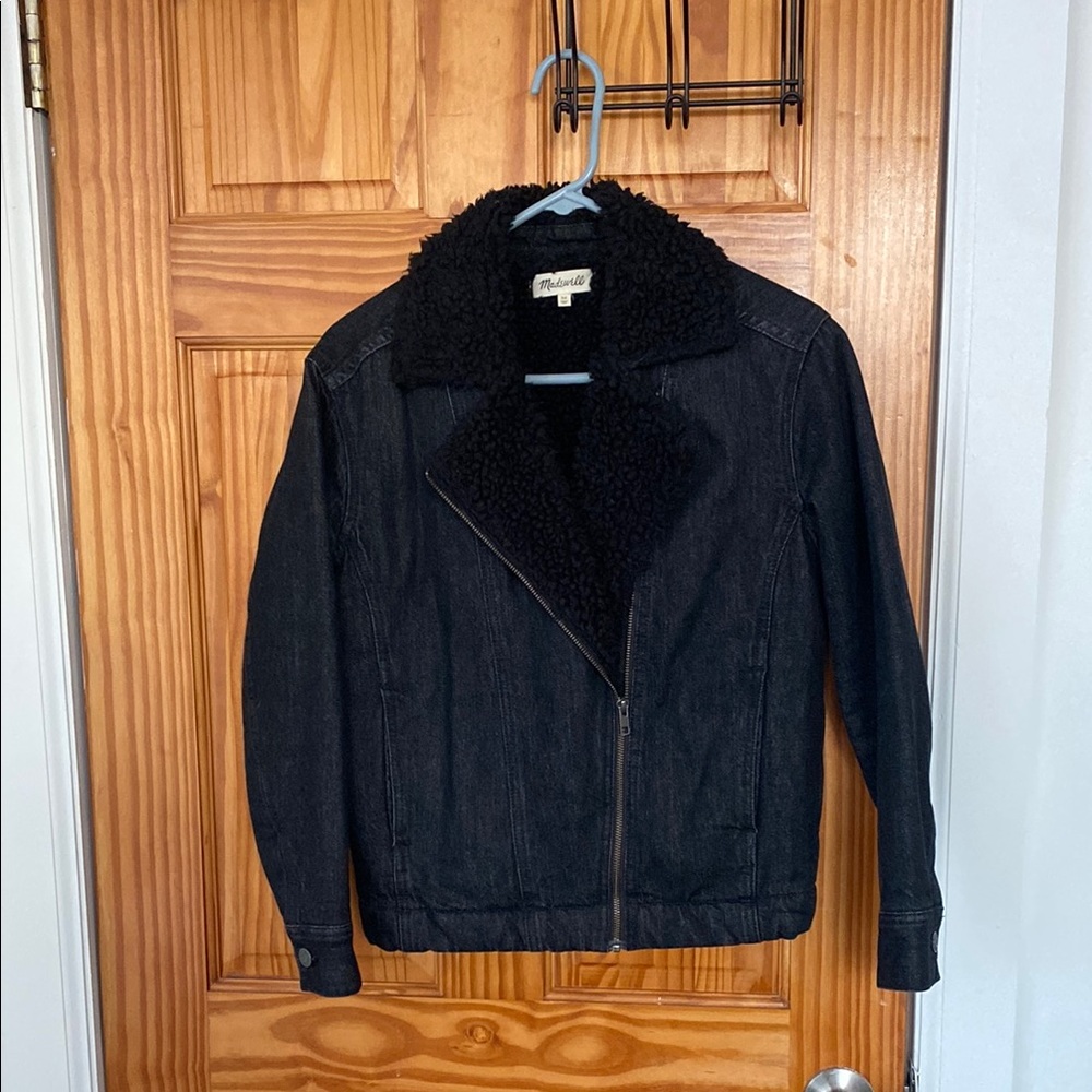 Madewell Black Denim Jacket with Shearling Collar